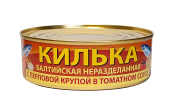 Килька балтийская неразделанная с перловой крупой в томатном соусе (220г)